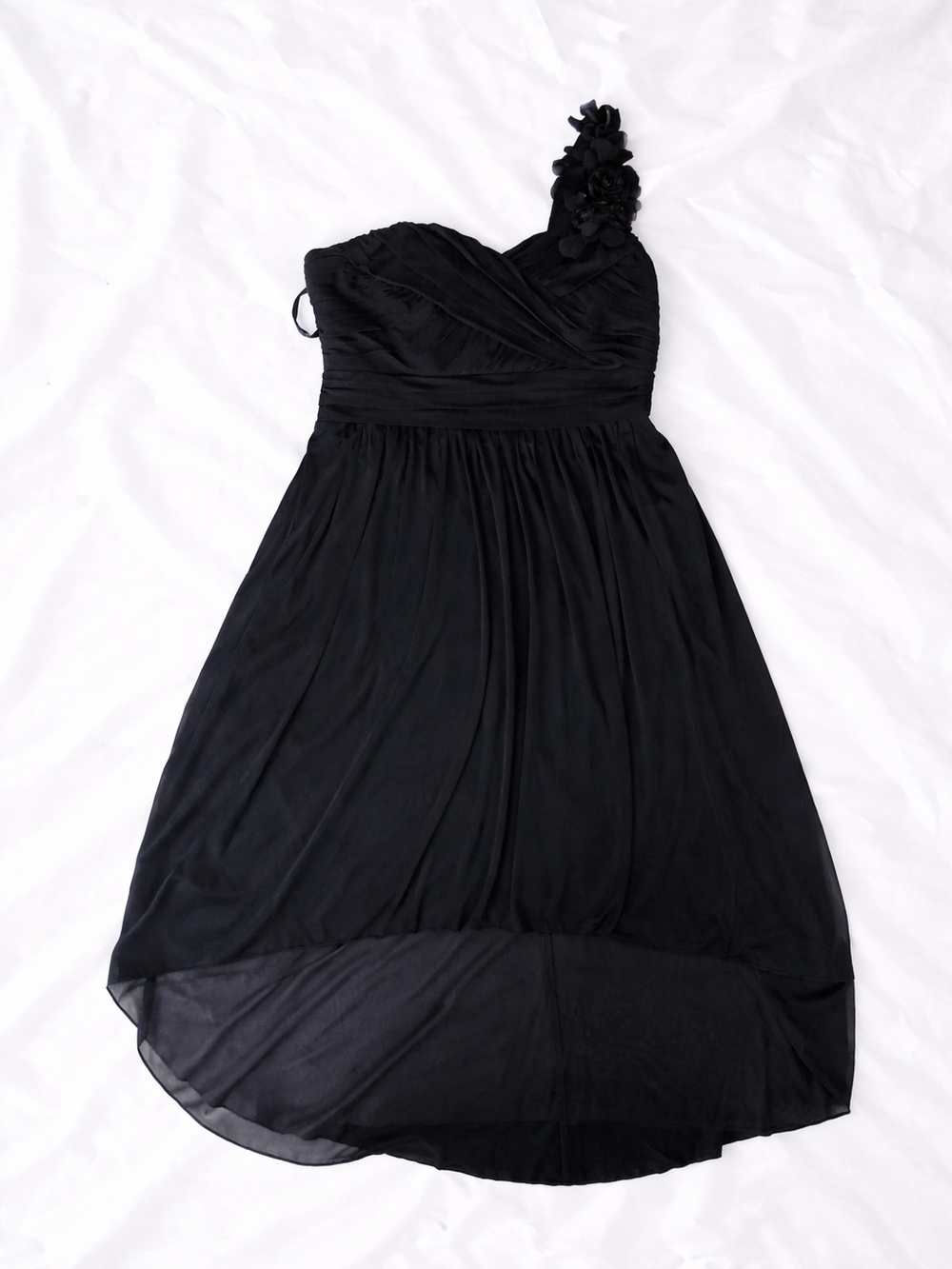 Studio Black One-Shoulder Floral-Accent Chiffon Dress